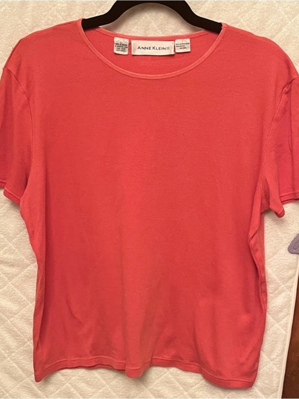 Anne Klein II Vintage Coral Crewneck Short Sleeve Ribbed Top